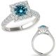 1.75 Carat Blue Real Diamond Fancy Square Halo Promise Women Ring Set 14K Gold