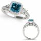 Blue Diamond Classy Antique Halo Anniversary Ring 14K Gold