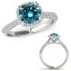 Blue Diamond Cushion Halo Design Promise Wedding Ring 14K Gold