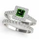 0.75 Carat Green Diamond Princess Square Channel Halo Engagement Ring Band 14K Gold