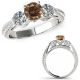 Champagne Diamond Three Stone Beautiful Bridal Ring Band 14K Gold