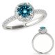 1 Carat Blue Real Diamond Flower Crown Design Eternity Fancy Halo Ring 14K Gold