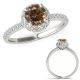 1 Carat Champagne Real Diamond Flower Crown Design Eternity Fancy Halo Ring 14K Gold