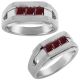 1 Carat Red Diamond Princess 3 Stone Mens Engagement Band 14K Gold