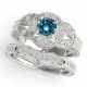 0.75 Carat Blue Real Diamond Beautiful Halo Round Promise Ring Band 14K Gold