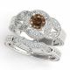 0.75 Carat Champagne Real Diamond Beautiful Halo Round Promise Ring Band 14K Gold