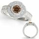 0.75 Carat Champagne Real Diamond Designer Double Halo Promise Fancy Ring 14K Gold