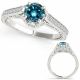 1 Carat Real Blue Diamond Round channel Set Wedding Promise Ring 14K Gold