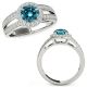 1.5 Carat Blue Real Diamond Fancy Channel Halo Engagement Ring Set 14K Gold