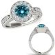 1.75 Carat Blue Real Diamond Lovely Basket Design Halo Promise Ring 14K Gold