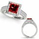 Red Diamond Lovely Cushion Halo Anniversary ladies Ring 14K Gold