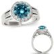 Blue Diamond Halo Designer Anniversary Women Ring Set 14K Gold