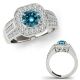 1.5 Carat Blue Real Diamond Fancy Cushion Basket Halo Wedding Ring 14K Gold