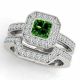 1 Carat Green Diamond Princess Halo Engagement Promise Ring Band 14K Gold