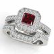 1 Carat Red Diamond Princess Halo Engagement Promise Ring Band 14K Gold