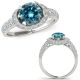 1.5 Carat Blue Real Diamond Designer Halo Engagement Promise Ring 14K Gold