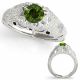 0.75 Carat Green Real Diamond Vintage Dome Bezel Engagement Ring 14K Gold