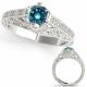 0.5 Carat Blue Real Diamond Fancy Antique Round Anniversary Ring 14K Gold