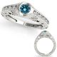 0.25 Carat Blue Real Diamond Designer Shank Antique Wedding Ring 14K Gold