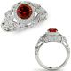 1.25 Carat Red Real Diamond Cushion Halo Wedding Bridal Band Ring 14K Gold