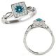 0.5 Carat Blue Real Diamond Square Halo Engagement Fancy Bridal Ring 14K Gold