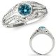 1.5 Carat Blue Real Diamond Halo Bezel Designer Wedding Fancy Ring 14K Gold