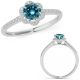 0.75 Carat Blue Real Diamond Flower Design Anniversary Fancy Halo Ring 14K Gold