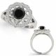 1 Carat Black Diamond Three Stone Halo Engagement Promise Ring 14K Gold