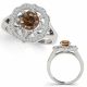 1 Carat Champagne Diamond Three Stone Halo Engagement Promise Ring 14K Gold