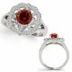 1 Carat Red Diamond Three Stone Halo Engagement Promise Ring 14K Gold