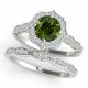 Green Diamond  Scalloped Cushion Halo Engagement Ring 14K Gold