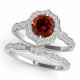 Red Diamond  Scalloped Cushion Halo Engagement Ring 14K Gold