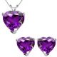 CZ Heart CZ Amethyst Birthstone Pendant Earring Set 14K Gold