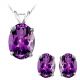 Oval CZ Amethyst Birthstone Pendant Earring Set 14K Gold