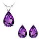 Pear CZ Amethyst Birthstone Pendant Earring Set 14K White Yellow Gold