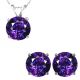 Round CZ Amethyst Birthstone Pendant Earring Set 14K Gold