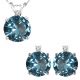 Aquamarine Round Gem Stone Set Pendant Earring 14K Gold Diamond