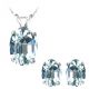 Oval CZ Aquamarine Birthstone Pendant Earring Set 14K Gold