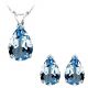 Pear CZ Aquamarine Birthstone Pendant Earring Set 14K White Yellow Gold