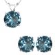 Round CZ Aquamarine Gemstone Pendant Earring Set 14K Gold