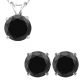 Round Black Cubic Zirconia Pendant Earring Set 14K Gold