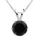 Black Real Round Diamond AAA 6 Prong Solitaire Pendant 14K Gold