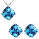 Cushion CZ Blue Topaz Birthstone Pendant Earring Set 14K Gold