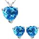 CZ Heart CZ Blue Topaz Gemstone Pendant Earring Set 14K Gold