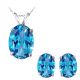 Oval CZ Blue Topaz Birthstone Pendant Earring Set 14K Gold