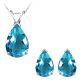 Pear CZ Blue Topaz Birthstone Pendant Earring Set 14K White Yellow Gold