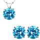 Round CZ Blue Topaz Gemstone Pendant Earring Set 14K Gold