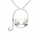 0.12 Carat Fancy Real G-H Diamond Cat Pendant Necklace + Chain 14K Gold