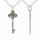 0.18 Carat Green Diamond Charm Key Pendant Necklace Chain 14K Gold