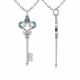 0.17 Carat Blue Diamond Charm Key Pendant Necklace Chain 14K Gold